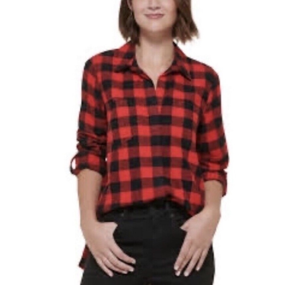 Calvin Klien Women's Buffalo-Plaid Red Rolltab Shirt - Picture 4 of 4